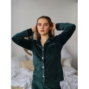 Велюровая женская пижама (кофта+брюки) Heart Изумрудная. Photo 2